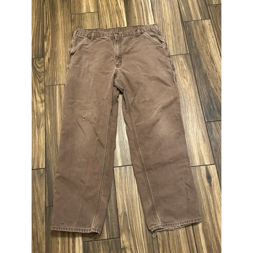 Vintage Carhartt Brown Duck Canvas Work Pants Distressed USA Made Skate 36x30.5